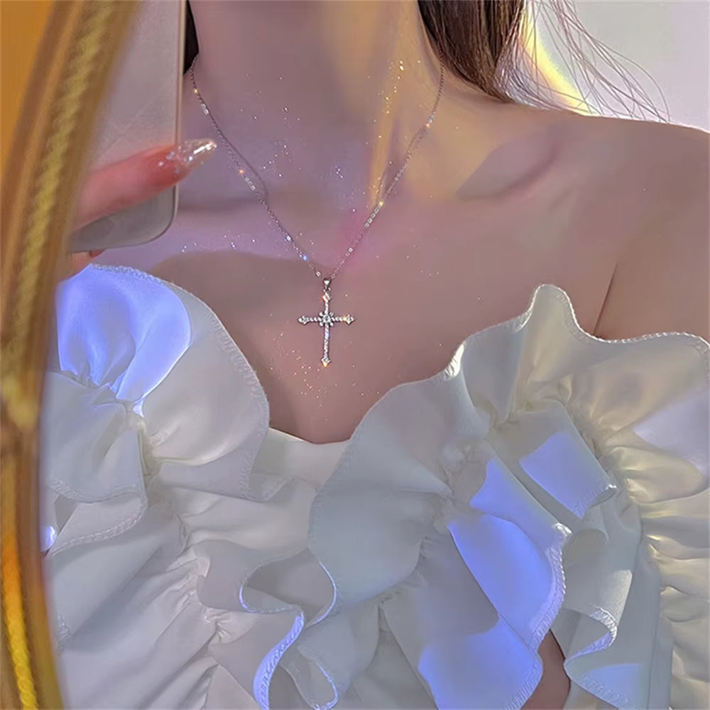 Elegant Crystal Cross Pendant Necklace