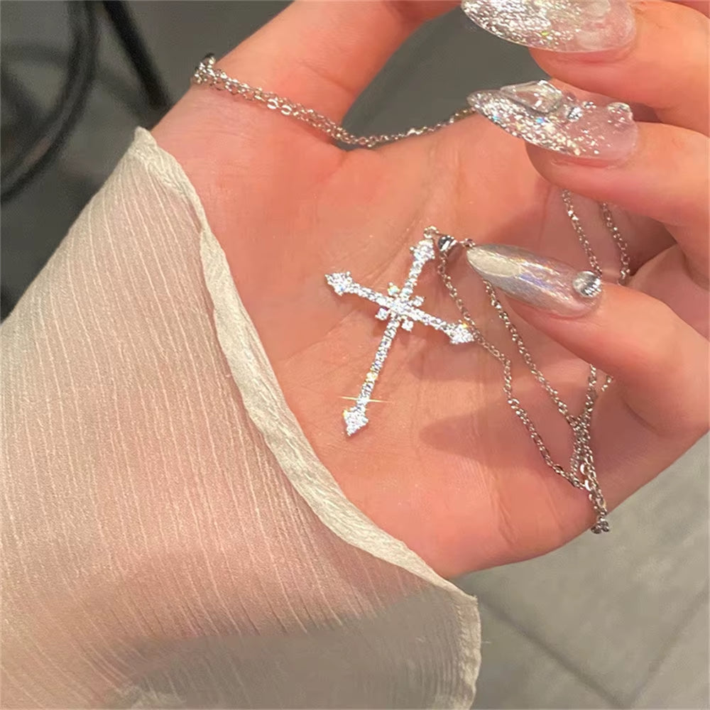 Elegant Crystal Cross Pendant Necklace