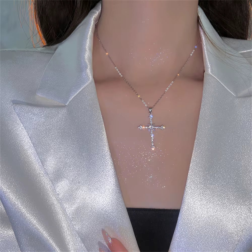 Elegant Crystal Cross Pendant Necklace