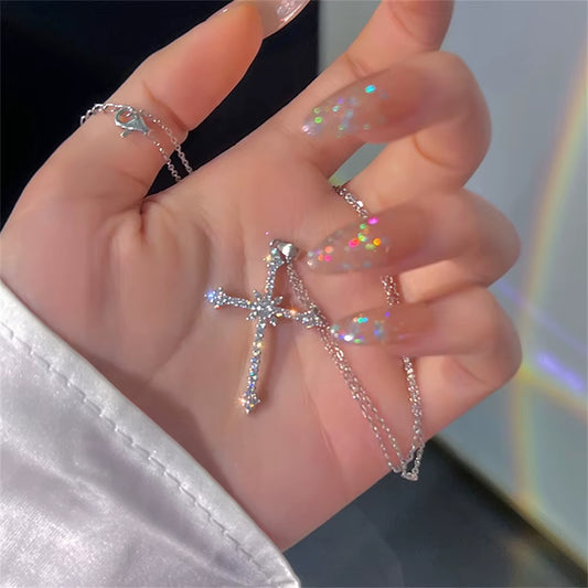 Elegant Crystal Cross Pendant Necklace